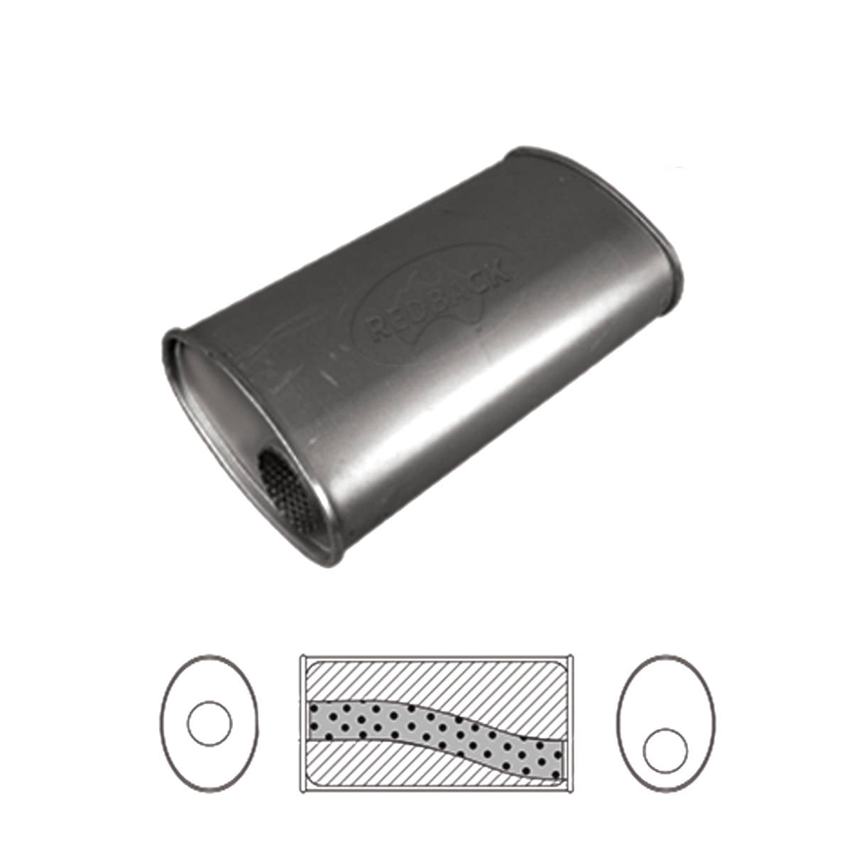 10" x 4" Oval, 14" Long, 3" Offset/Centre, Megaflow (No Spigots), 409 Stainless