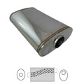 2 1/2" Megaflow Muffler in 304 Stainless Steel - 9 x 4" Oval, 14" Long, Offset/Centre