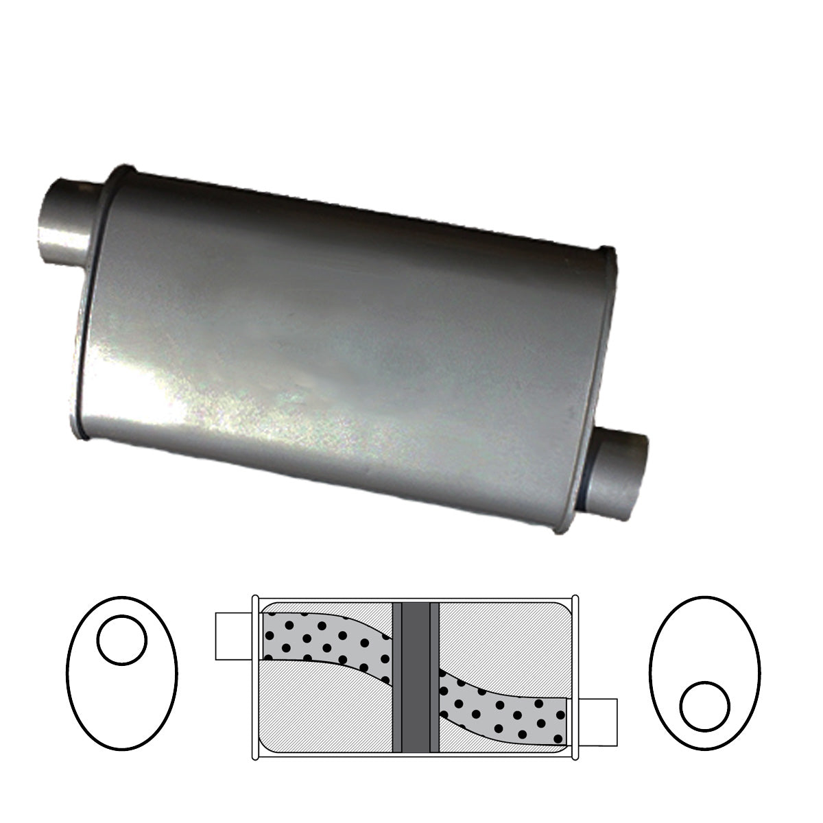 8" x 4" Oval, 14" Long, 2 1/4" Offset/Offset, Glass Packed - Chambered