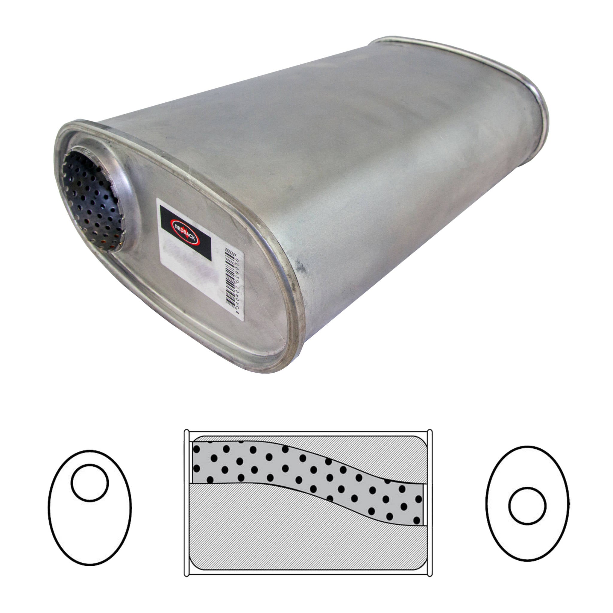 8" x 4" Oval, 16" Long, 2 1/4" Offset/Centre, Megaflow (No Spigots)
