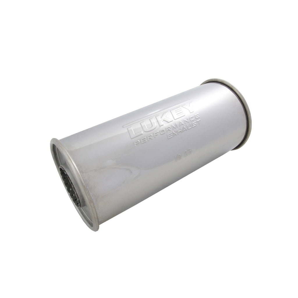 2.25" Inlet 5" Round 12" Long Megaflow Lukey Muffler 430 Stainless Steel