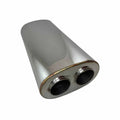 3.5" Inlet Twin 3" Outlet Stainless Performance Oval Muffler - 10" x 6" Barrel, 20" Long