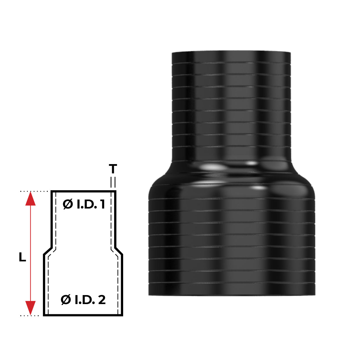 Redback Silicone Hose (3-1/5" in, 4" out) Straight Reducer
