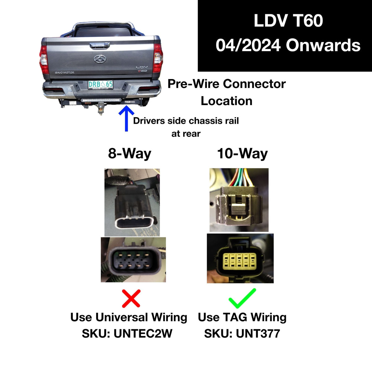 TAG Direct Fit Wiring Harness for LDV T60 (03/2024 - On)