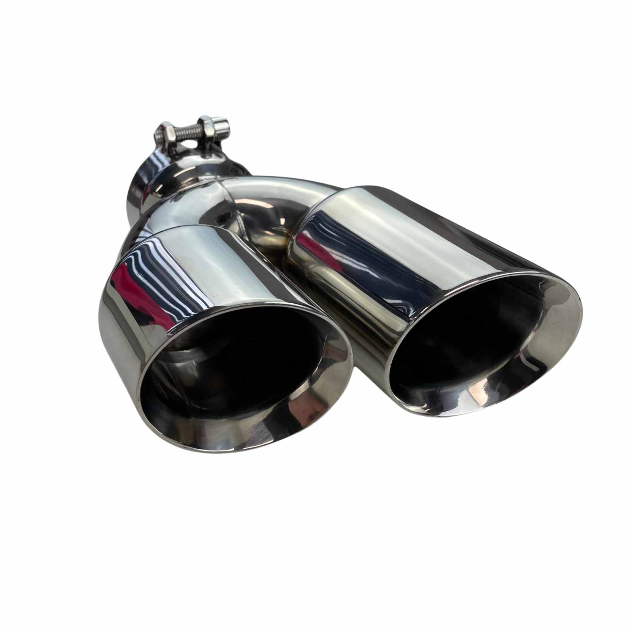 Dual 3 1/4" Outlet 3" Inlet Clamp on Exhaust Tip- Double Wall