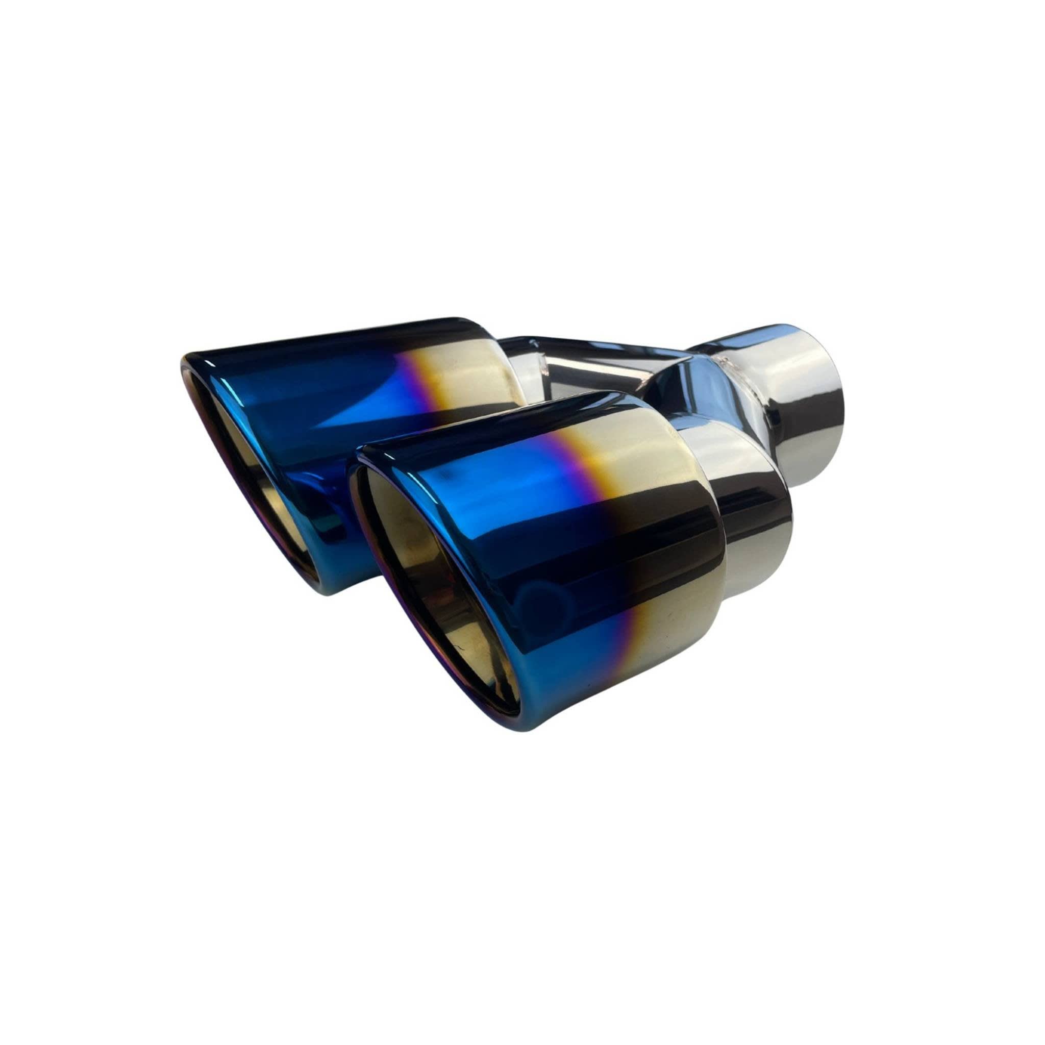 Dual 4" Y Piece Exhaust Tip Right Hand Titanium Blue Finish 3" Inlet