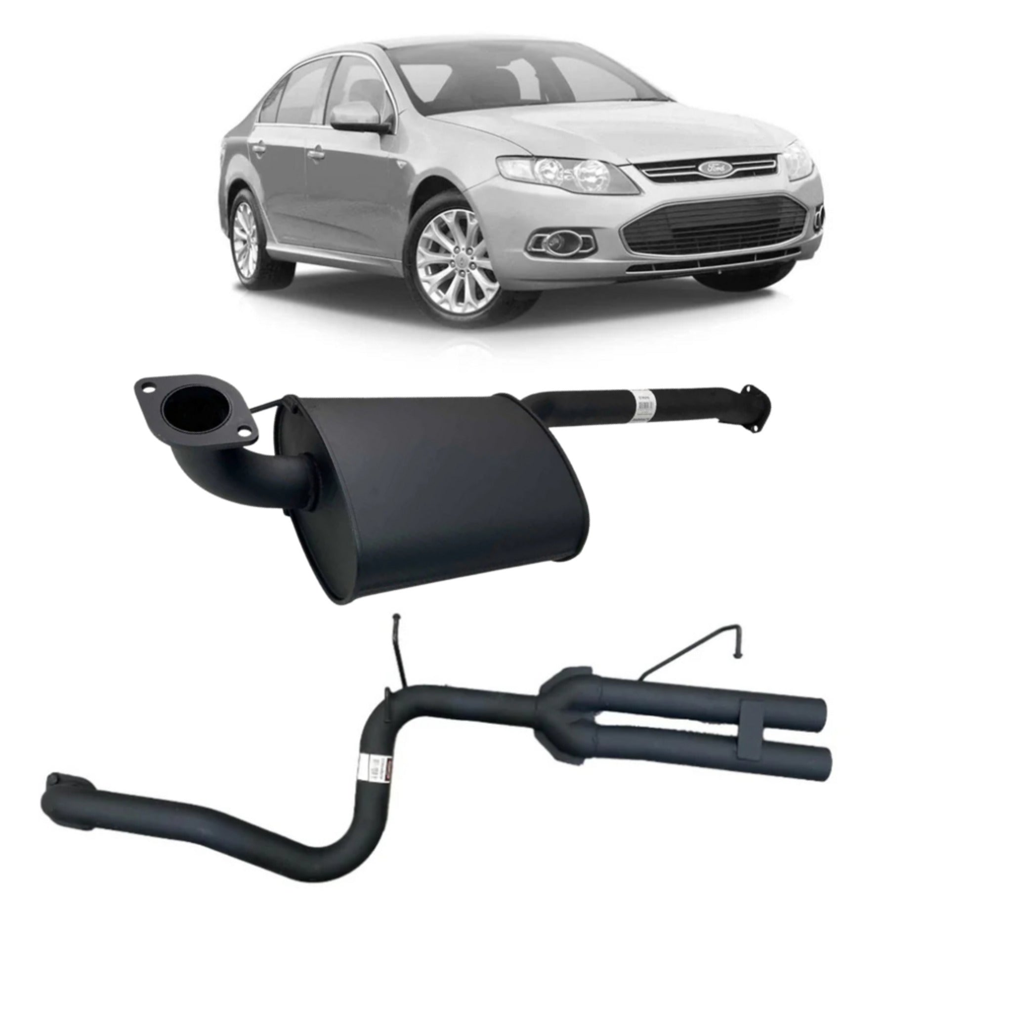 Redback Exhaust 2.5" System with Centre Muffler and Rear Muffler Delete for Ford FG Falcon Sedan
