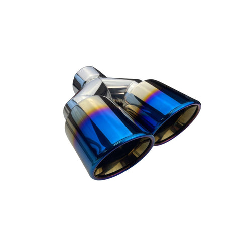 Dual 4" Y Piece Exhaust Tip Right Hand Titanium Blue Finish 3" Inlet