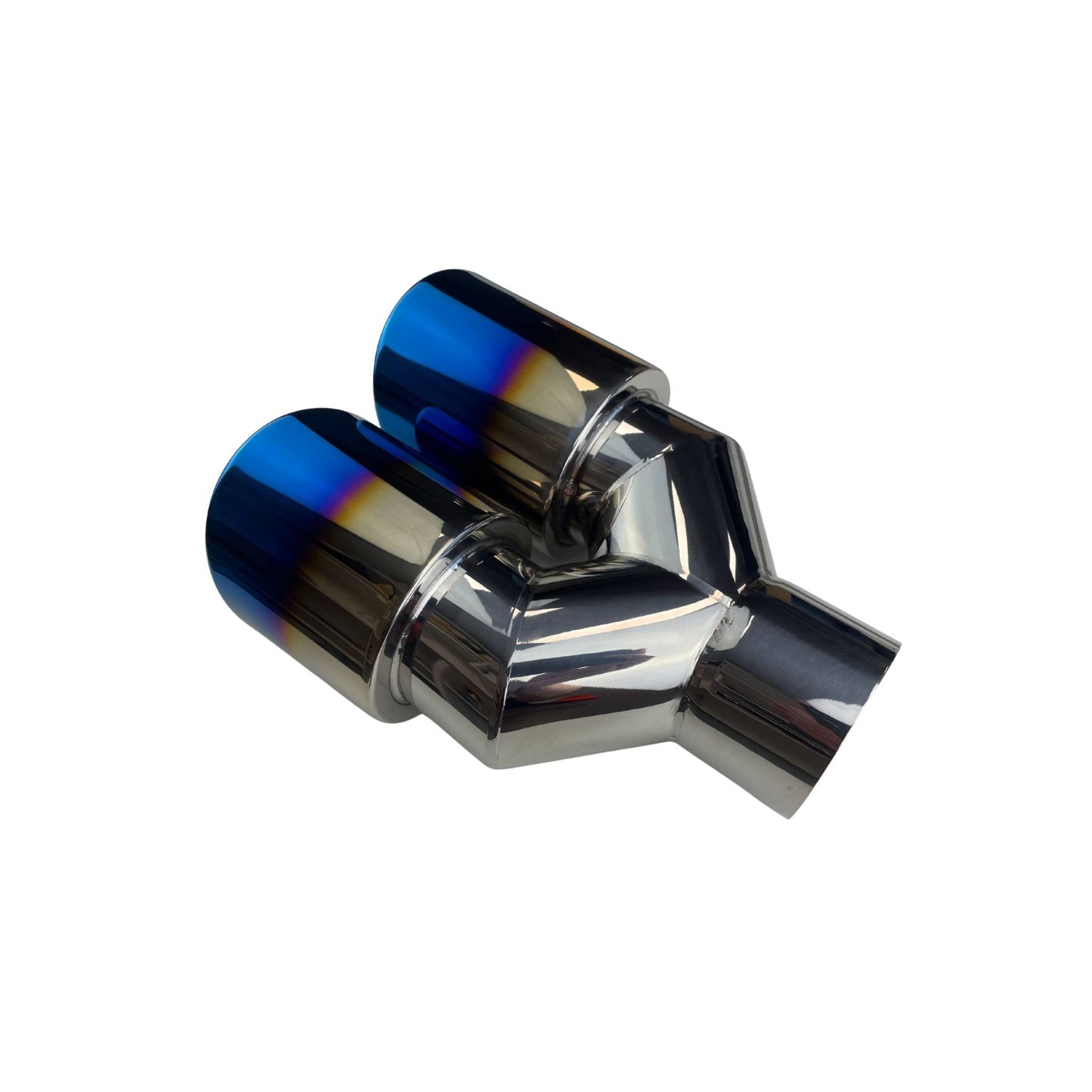 Dual 4" Y Piece Exhaust Tip Right Hand Titanium Blue Finish 3" Inlet