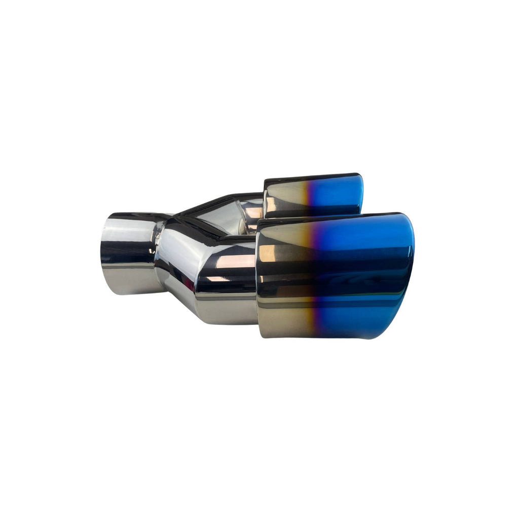 Dual 4" Y Piece Exhaust Tip Right Hand Titanium Blue Finish 3" Inlet