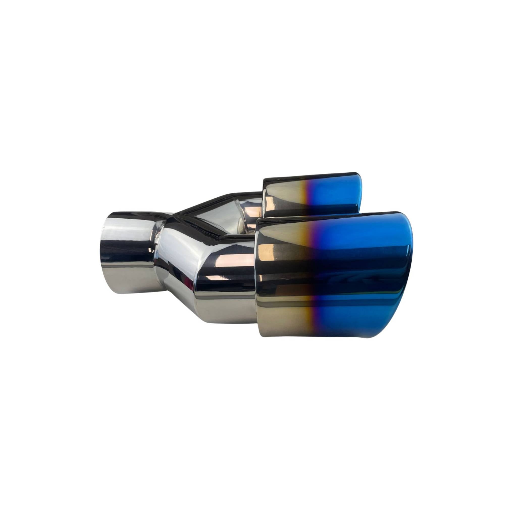 Dual 4" Y Piece Exhaust Tip Right Hand Titanium Blue Finish 3" Inlet