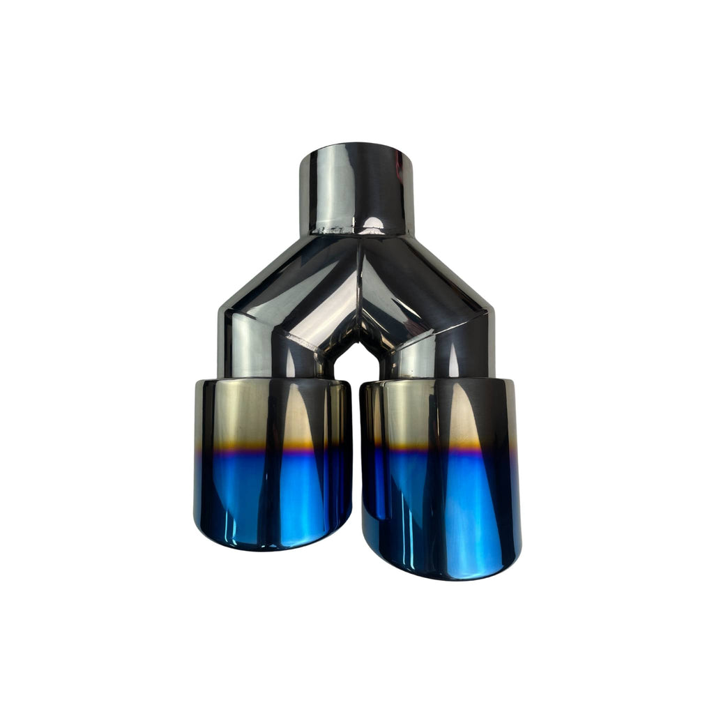 Dual 4" Y Piece Exhaust Tip Left Hand Titanium Blue Finish 3" Inlet