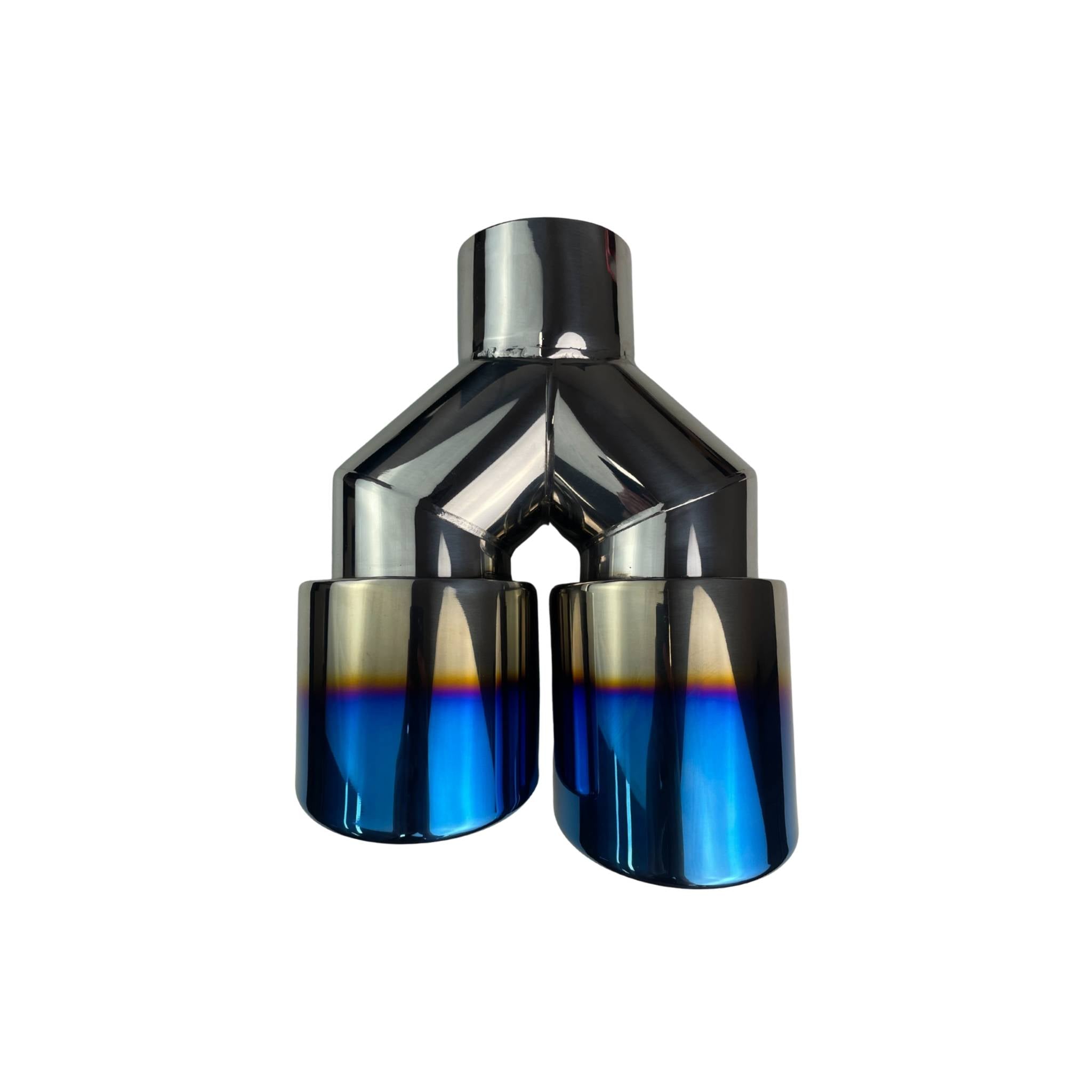 Dual 4" Y Piece Exhaust Tip Left Hand Titanium Blue Finish 3" Inlet