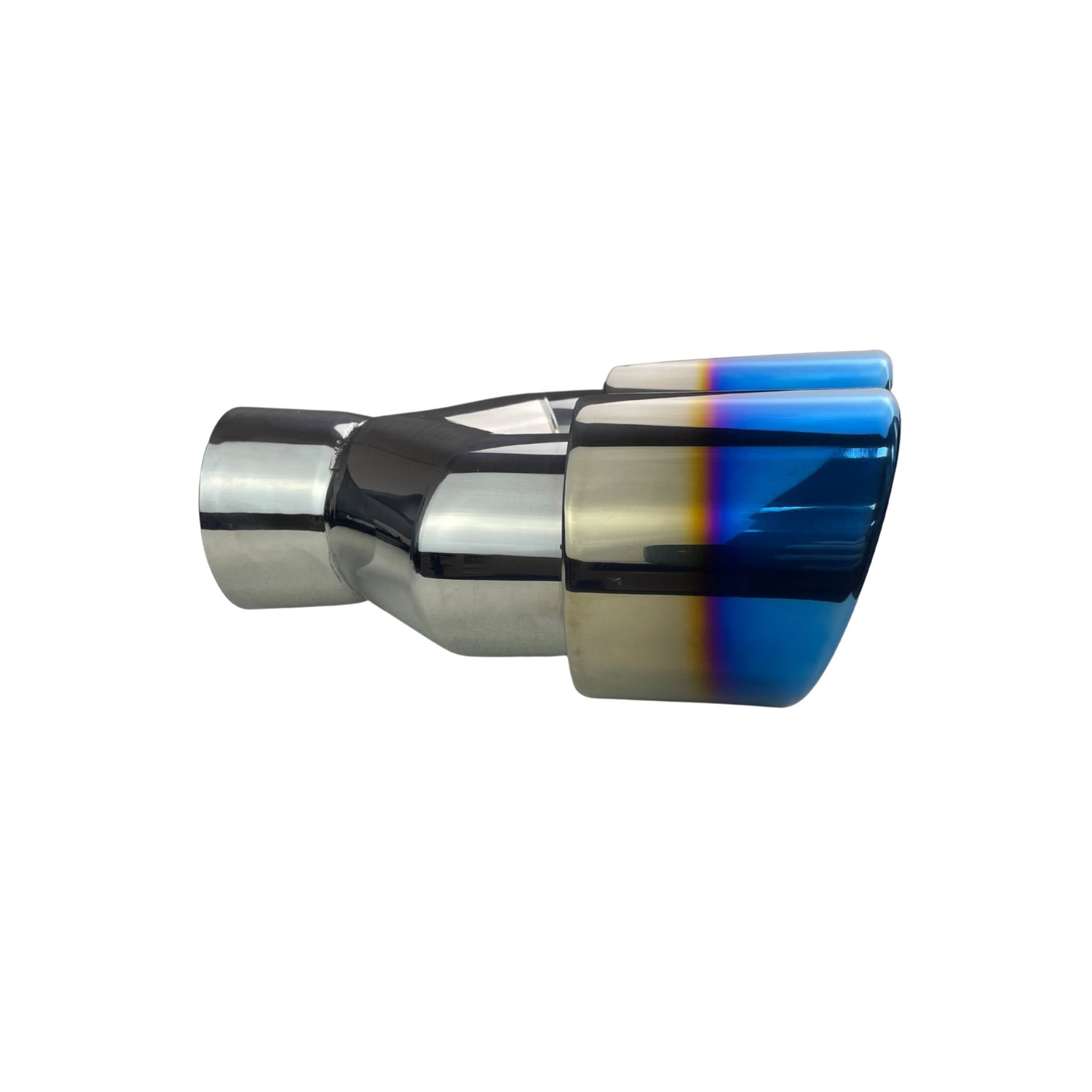 Dual 4" Y Piece Exhaust Tip Left Hand Titanium Blue Finish 3" Inlet