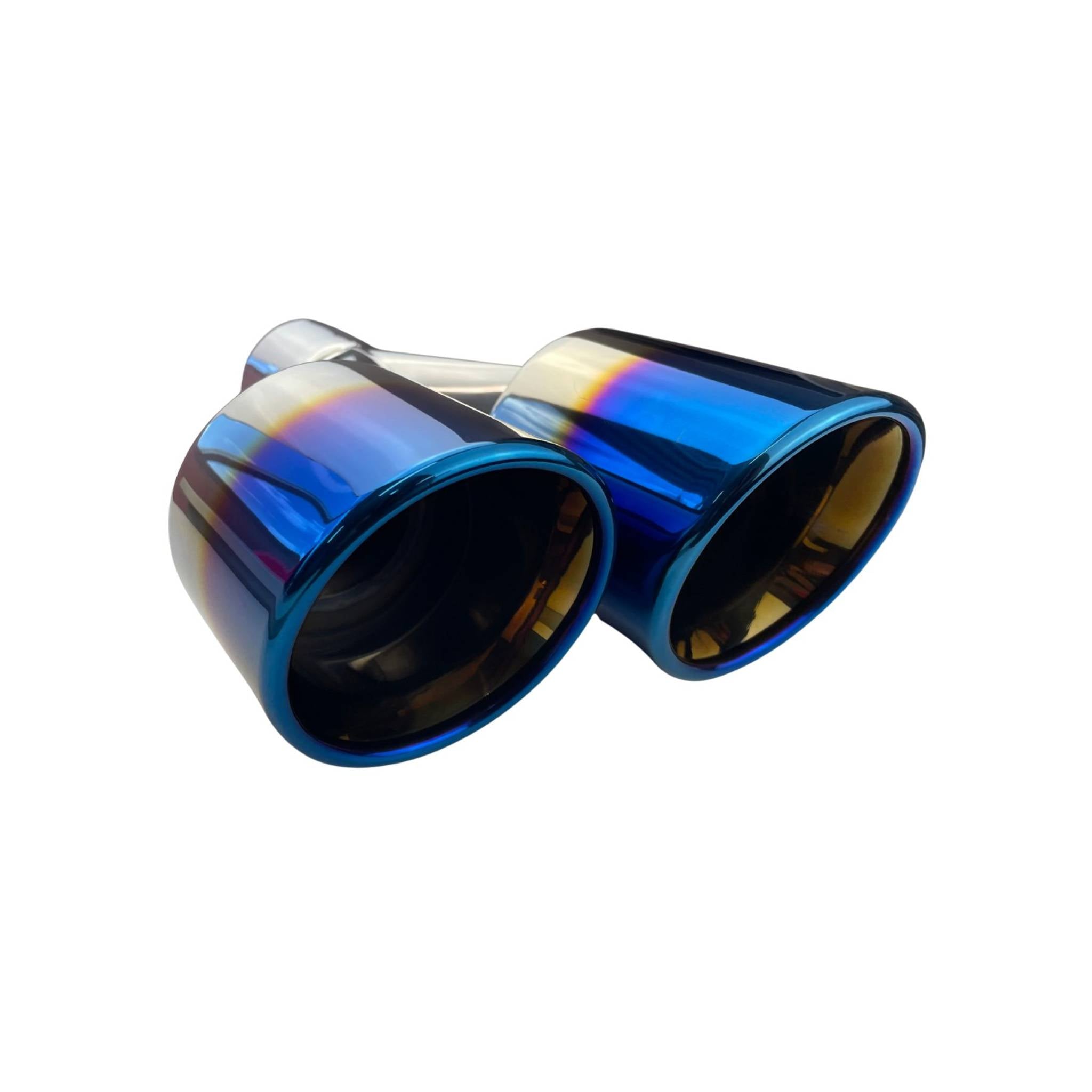 Dual 3.5" Y Piece Exhaust Tip Left Hand Titanium Blue Finish
