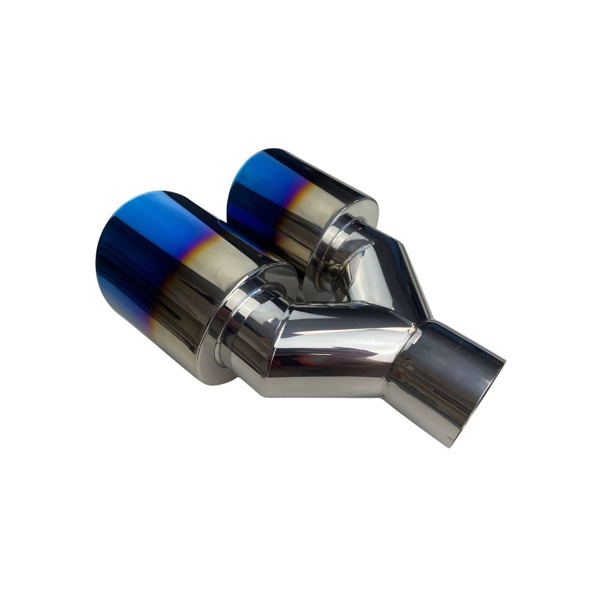 Dual 3.5" Y Piece Exhaust Tip Left Hand Titanium Blue Finish