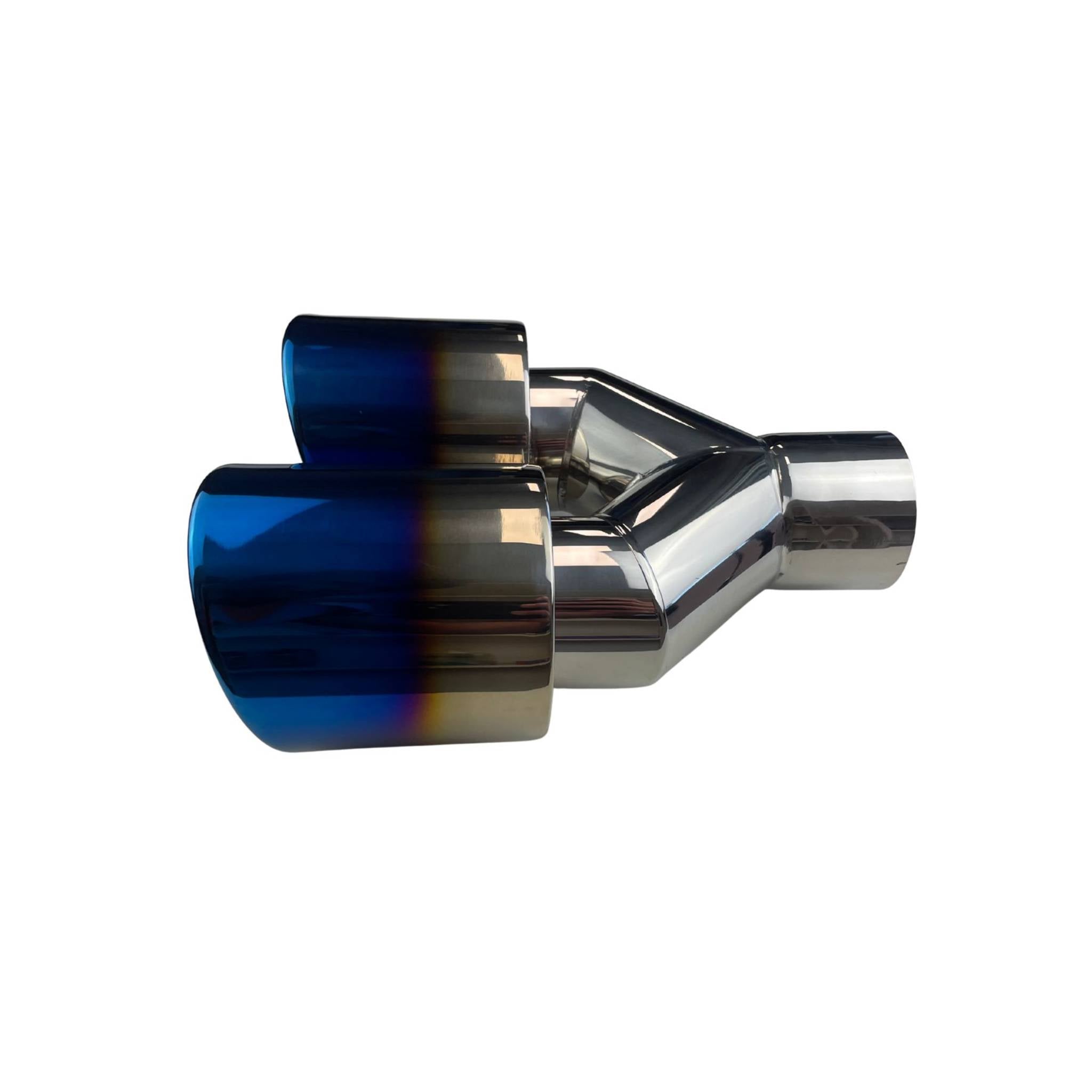 Dual 3.5" Y Piece Exhaust Tip Left Hand Titanium Blue Finish