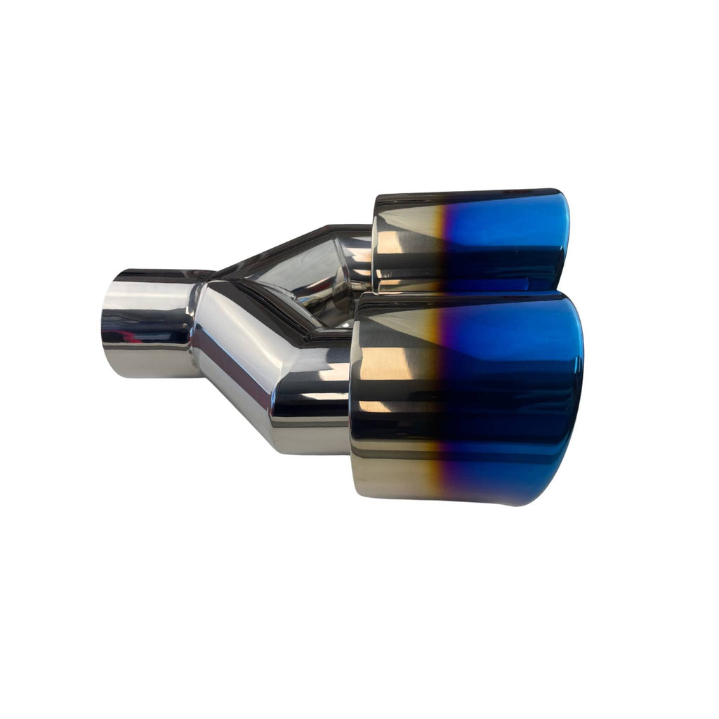 Dual 3.5" Y Piece Exhaust Tip Left Hand Titanium Blue Finish