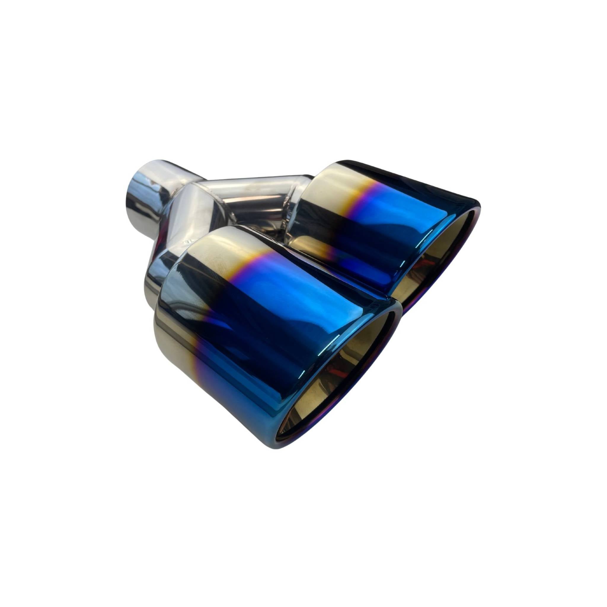 Dual 3.5" Y Piece Exhaust Tip Right Hand Titanium Blue Finish