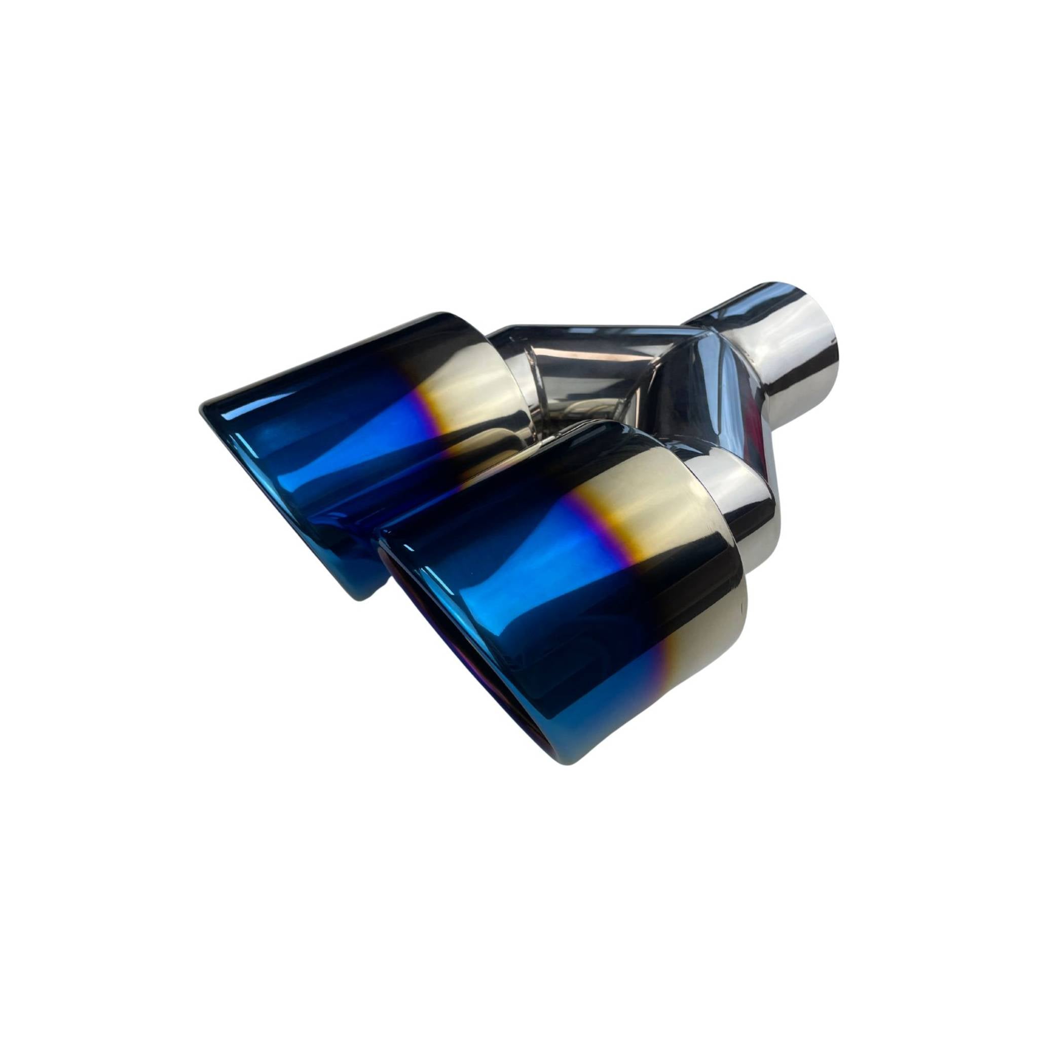 Dual 3.5" Y Piece Exhaust Tip Right Hand Titanium Blue Finish