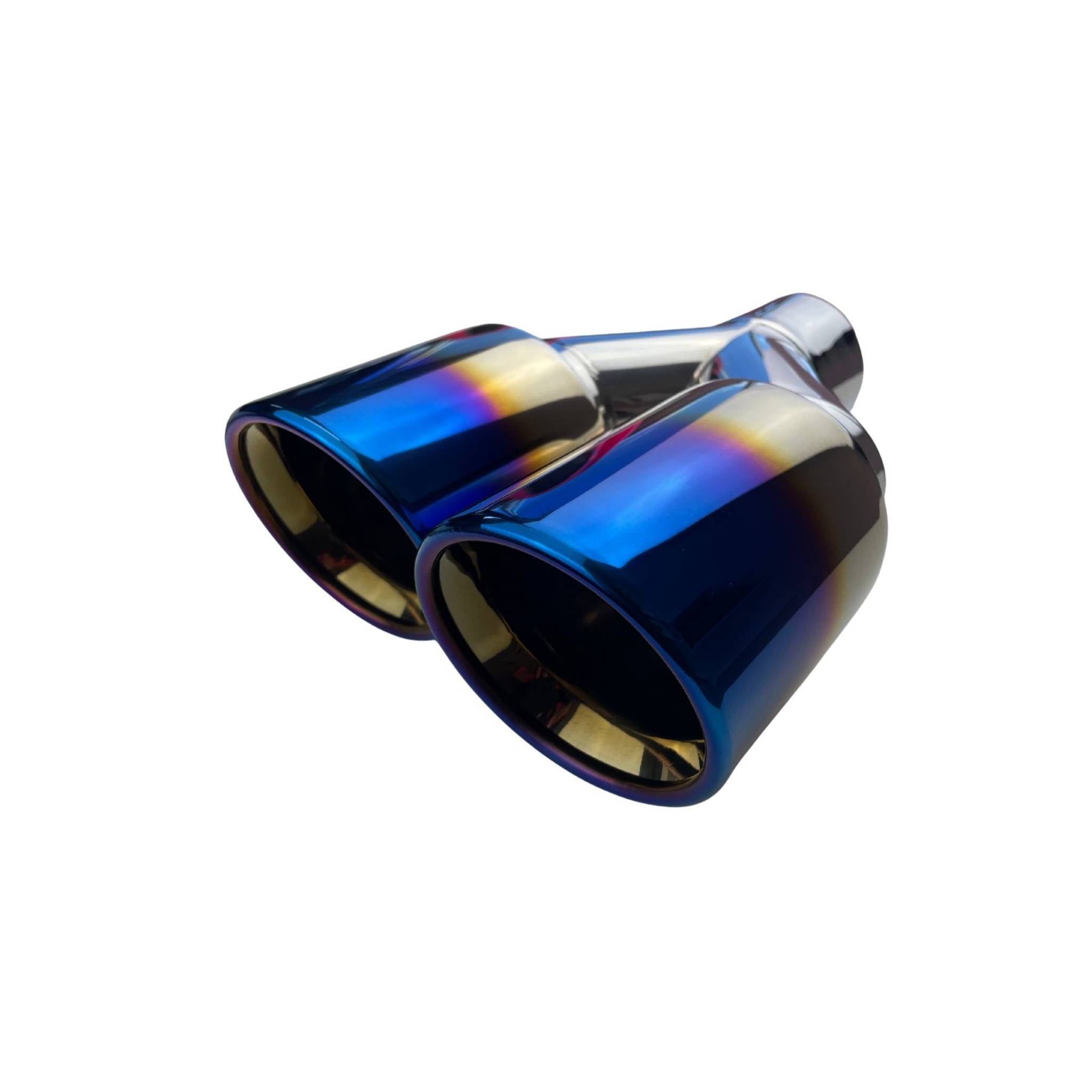 Dual 3.5" Y Piece Exhaust Tip Left Hand Titanium Blue Finish 2.5" Inlet