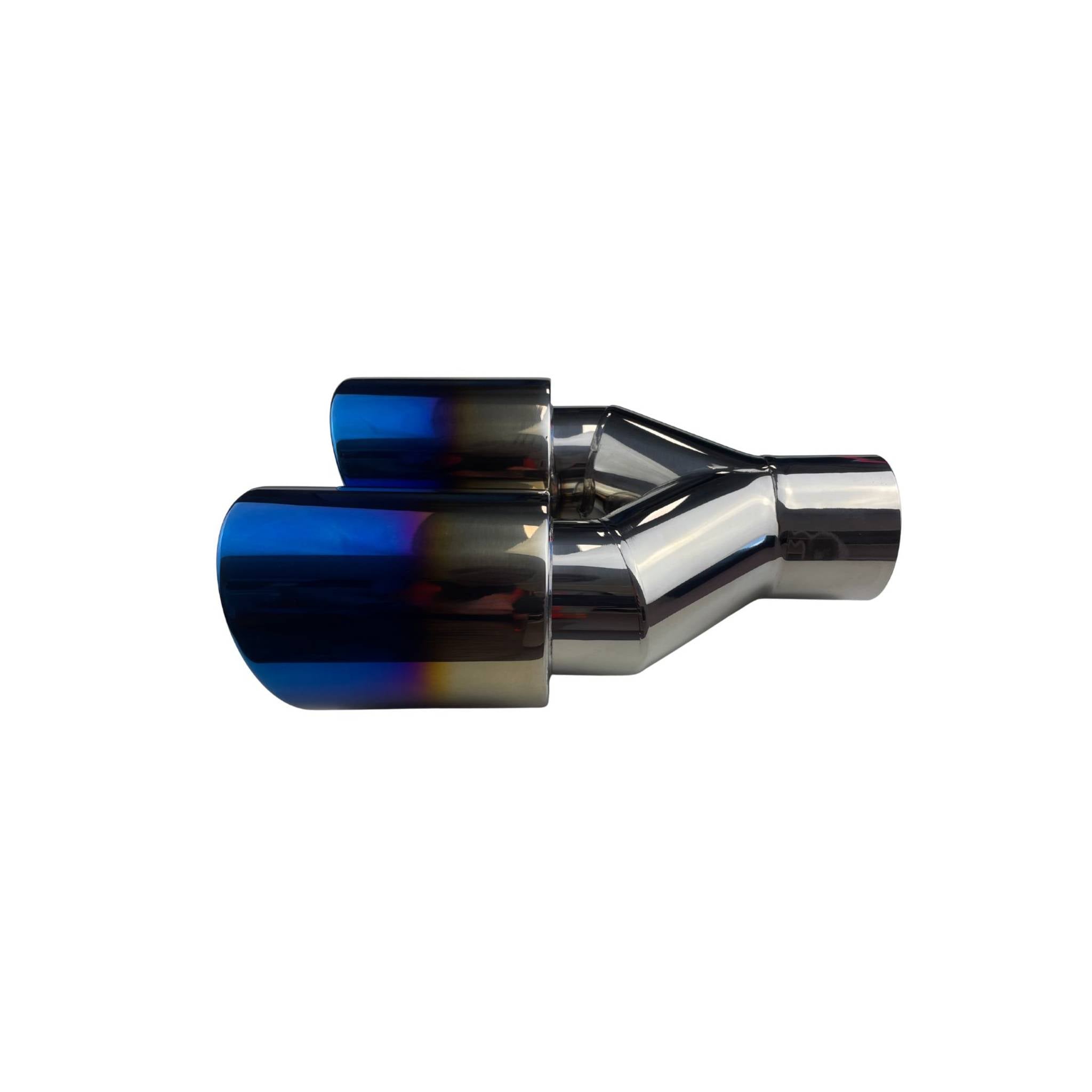 Dual 3.5" Y Piece Exhaust Tip Left Hand Titanium Blue Finish 2.5" Inlet