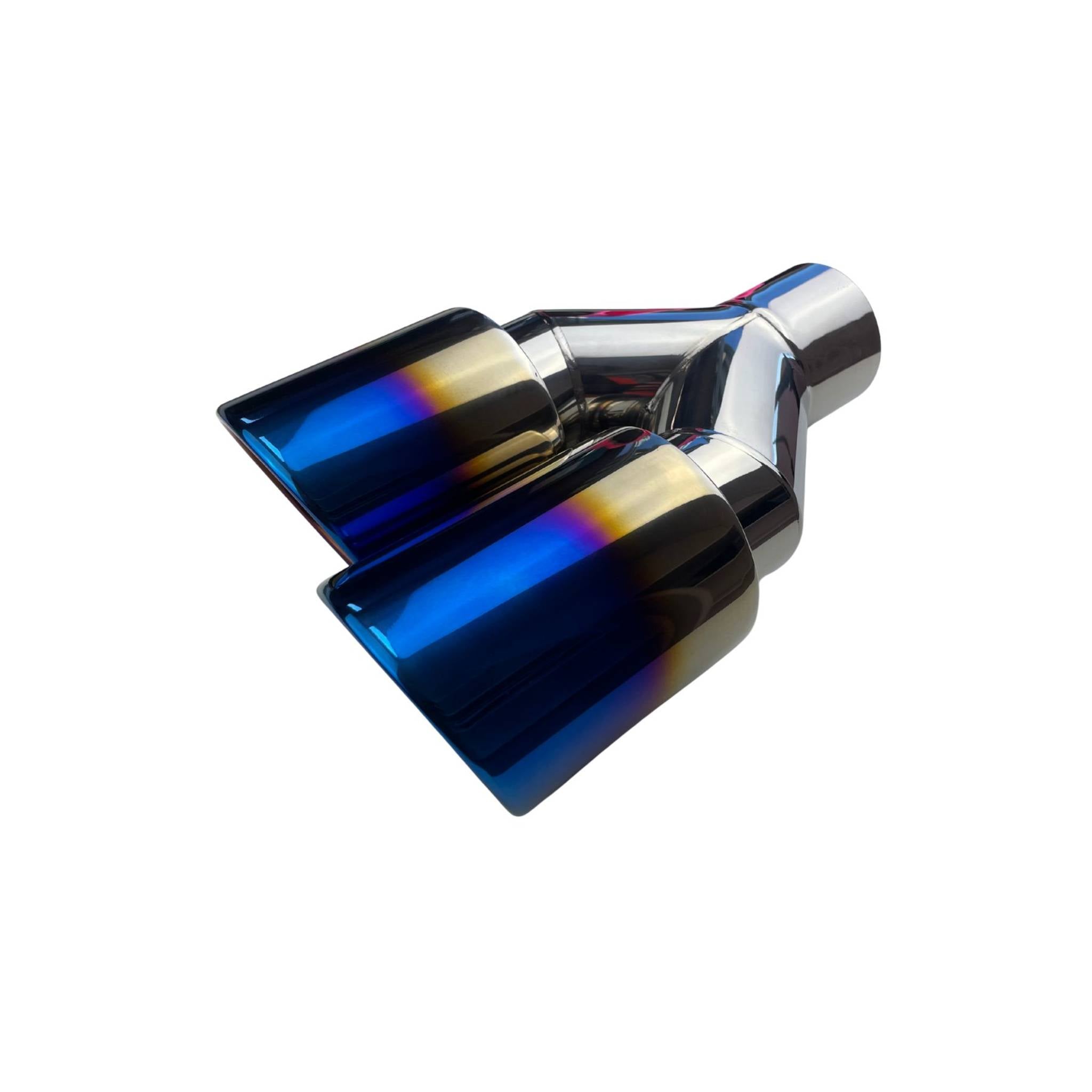 Dual 3.5" Y Piece Exhaust Tip Left Hand Titanium Blue Finish 2.5" Inlet