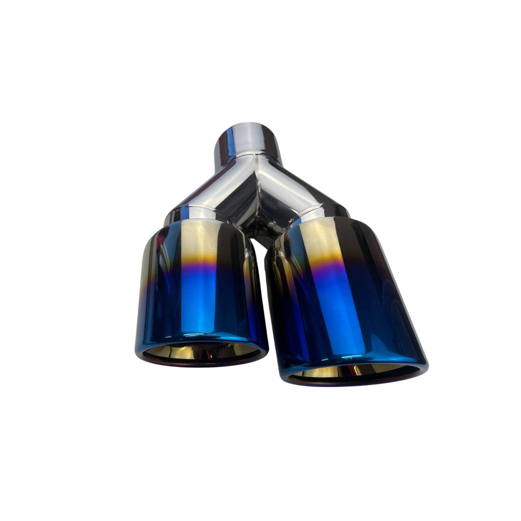 Dual 3.5" Y Piece Exhaust Tip Left Hand Titanium Blue Finish 2.5" Inlet
