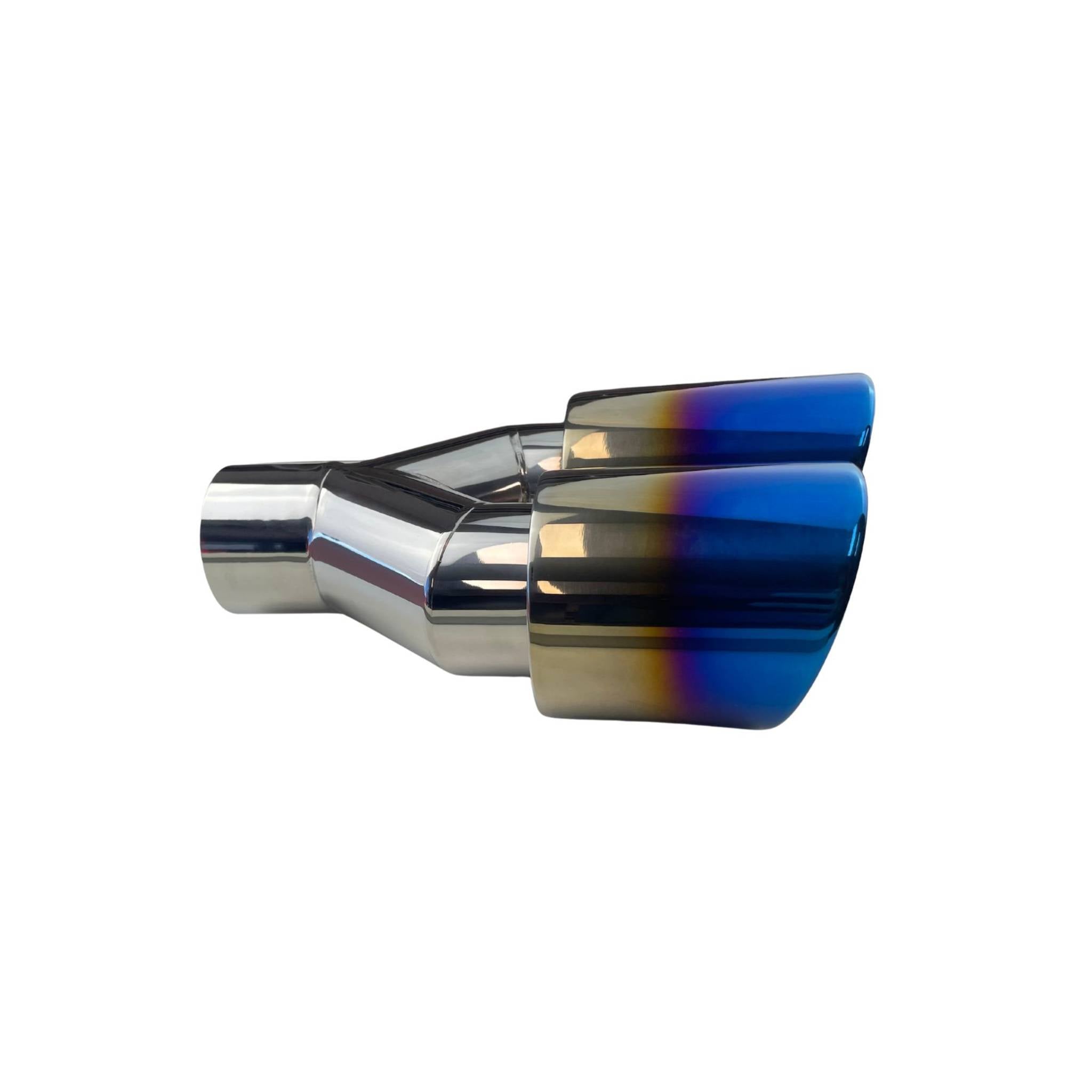 Dual 3.5" Y Piece Exhaust Tip Left Hand Titanium Blue Finish 2.5" Inlet
