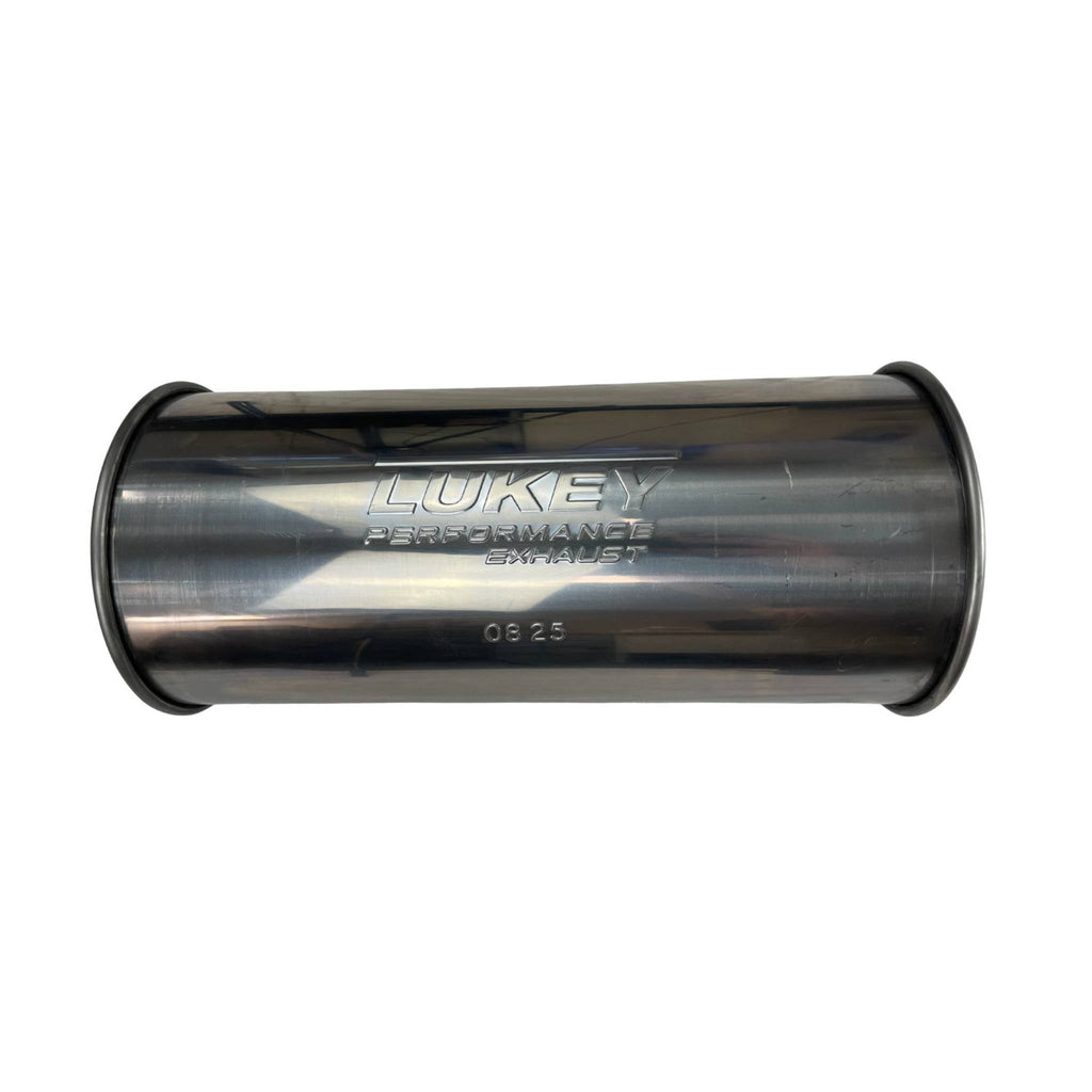 2.5" Inlet 6" Round 14" Long C/C Megaflow Lukey Muffler 430 Stainless Steel