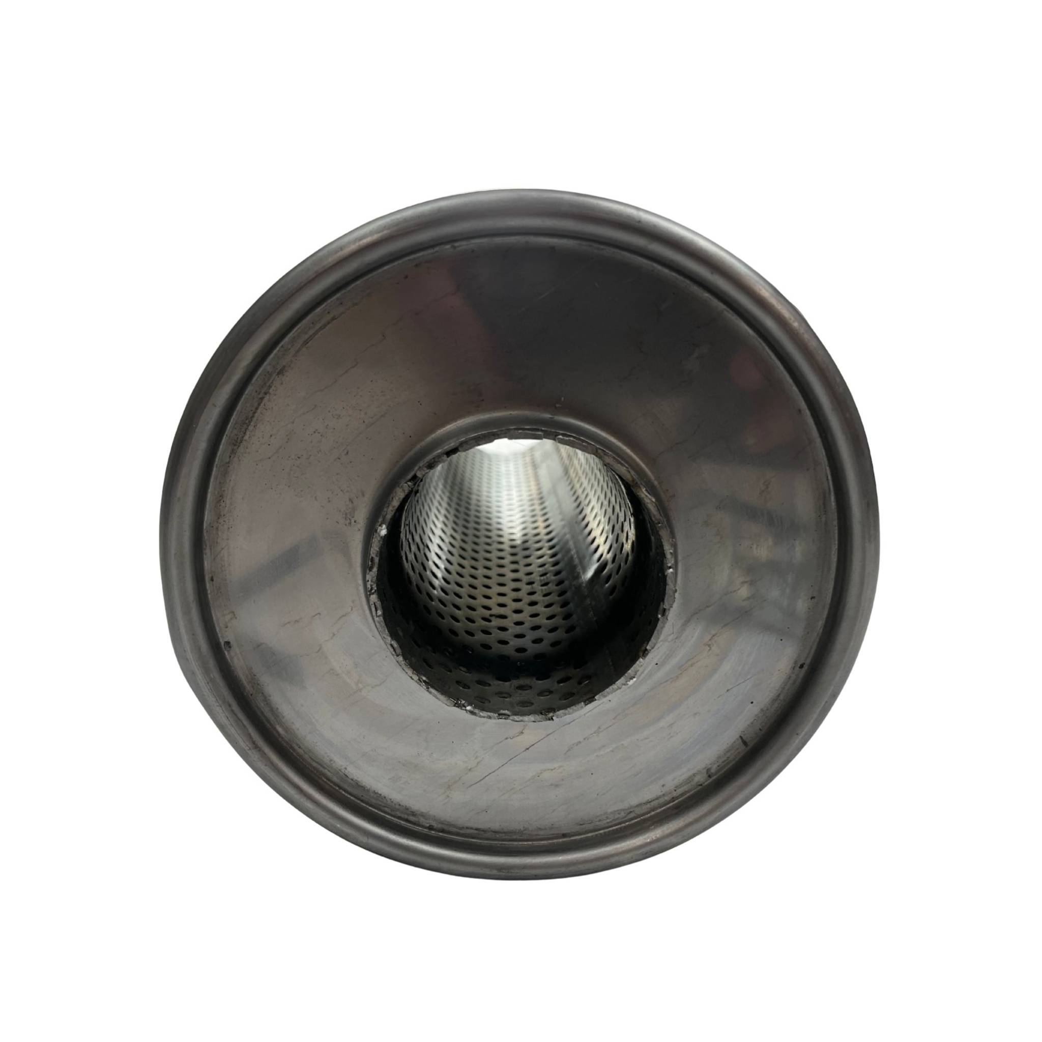 2.5" Inlet 6" Round 14" Long C/C Megaflow Lukey Muffler 430 Stainless Steel