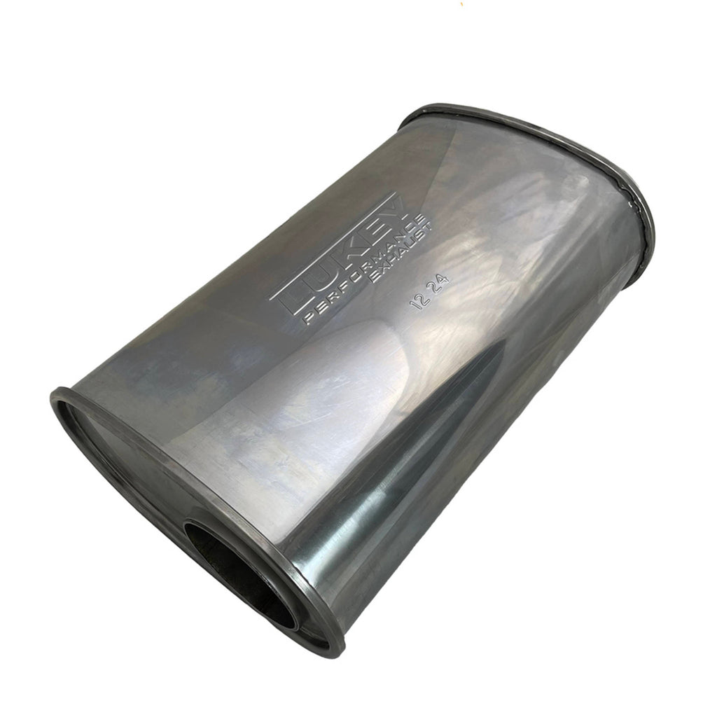3" Inlet 9" x 5" 14" Long O/C Lukey Muffler Straight Piped 430 Stainless Steel