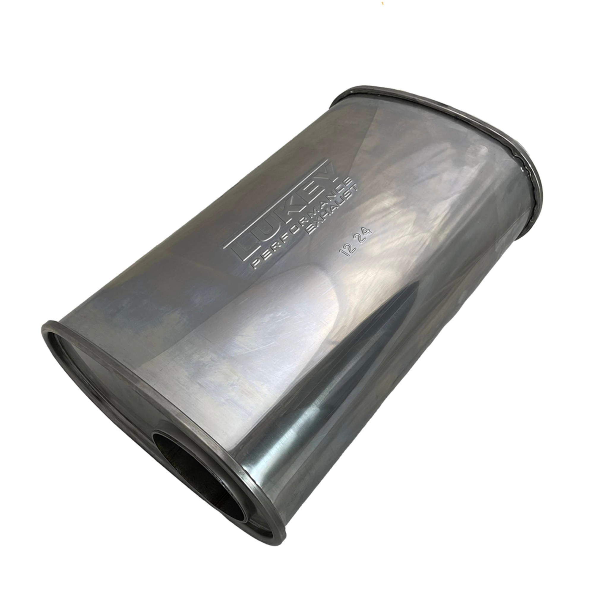 3" Inlet 9" x 5" 14" Long O/C Lukey Muffler Straight Piped 430 Stainless Steel