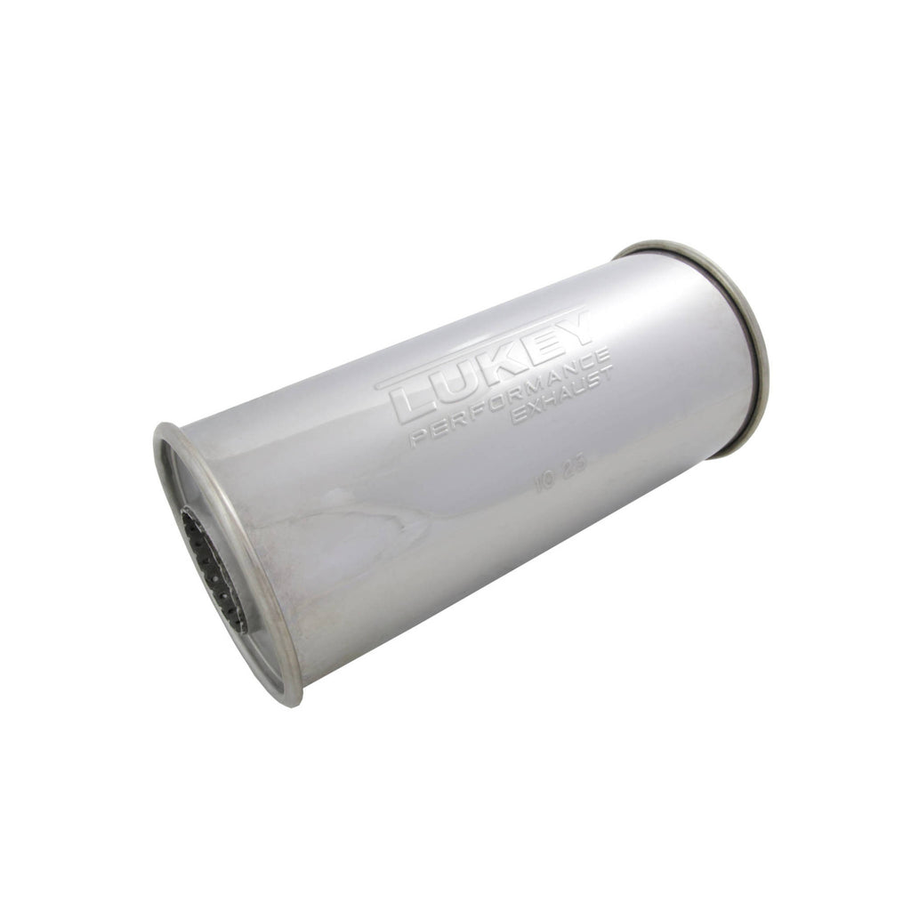 2.25" Inlet 5" Round 12" Long Megaflow Lukey Muffler 430 Stainless Steel