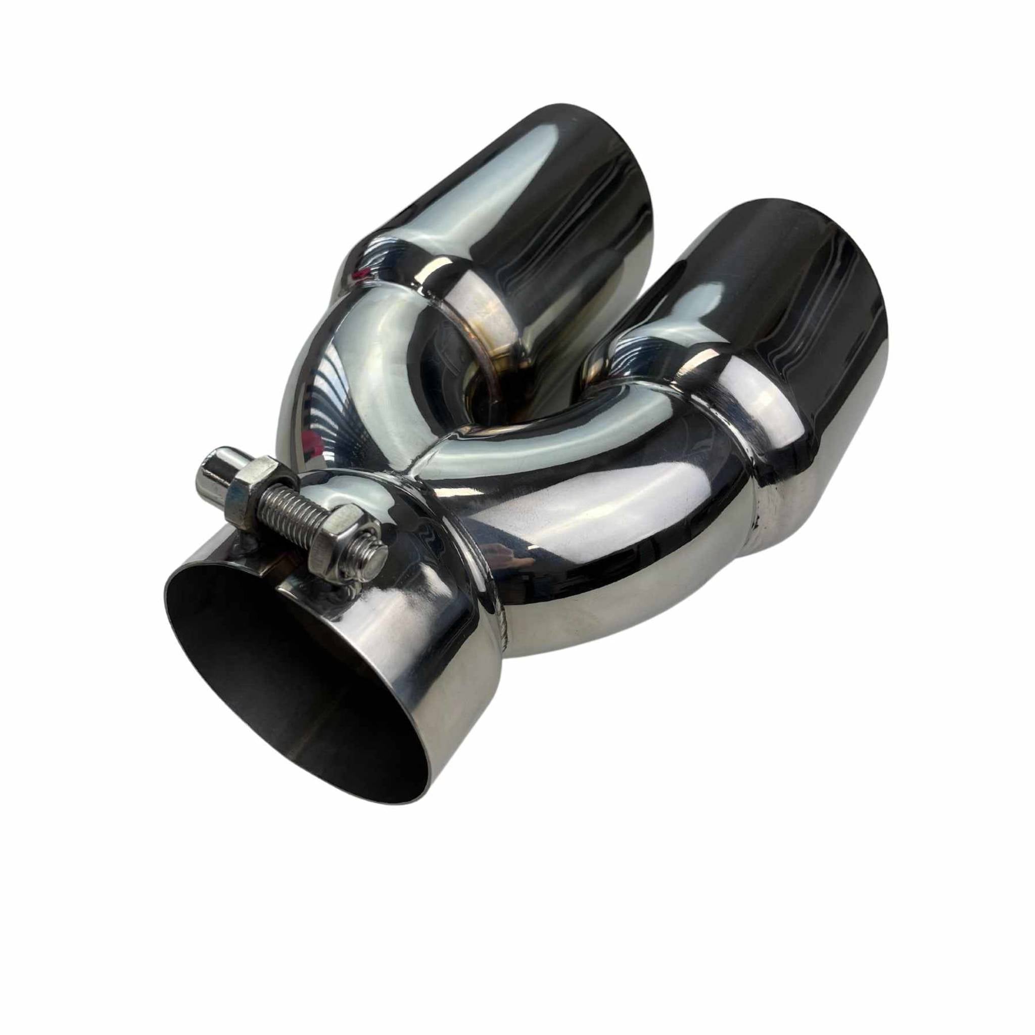 Dual 3 1/4" Outlet 3" Inlet Clamp on Exhaust Tip- Double Wall