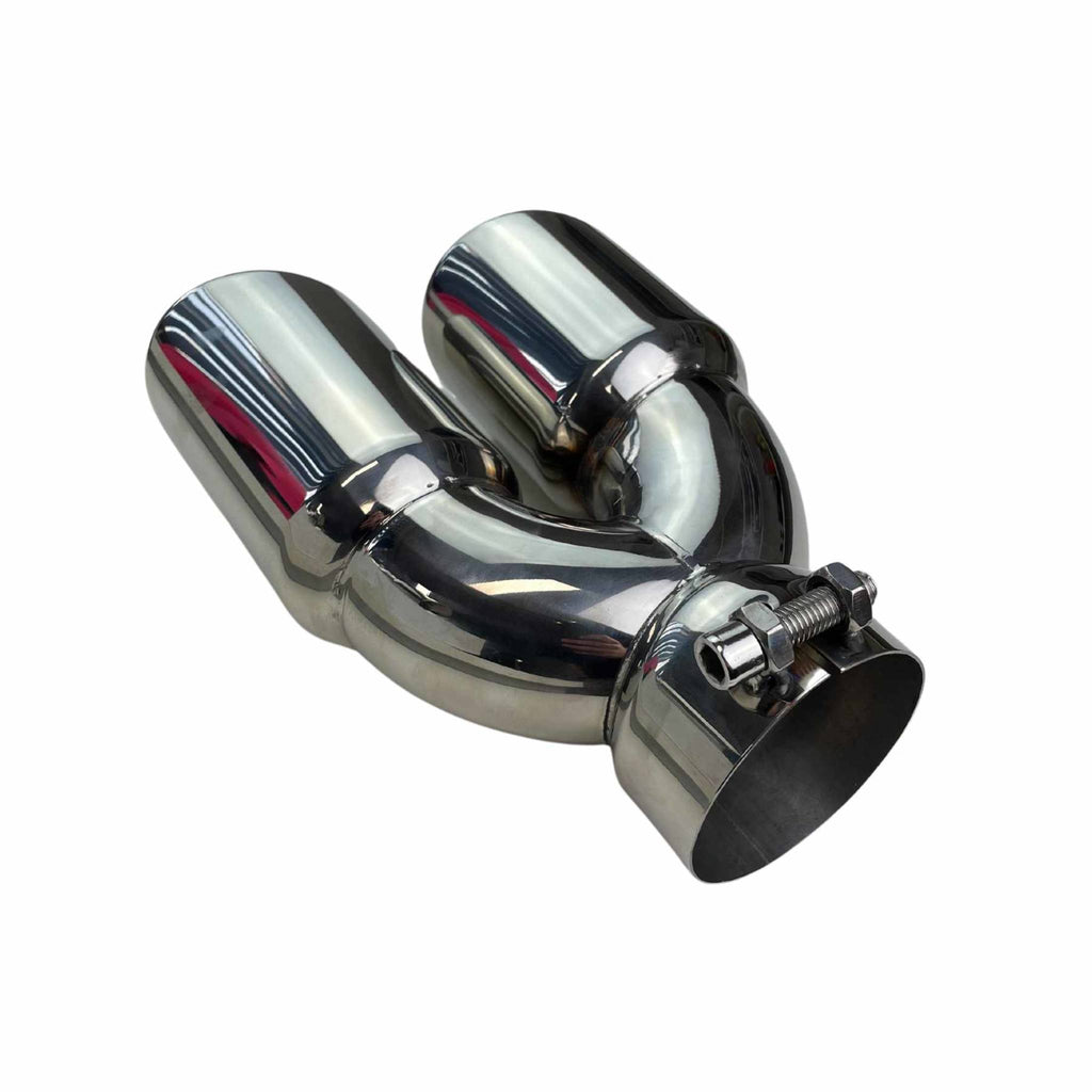 Dual 3 1/4" Outlet 3" Inlet Clamp on Exhaust Tip- Double Wall