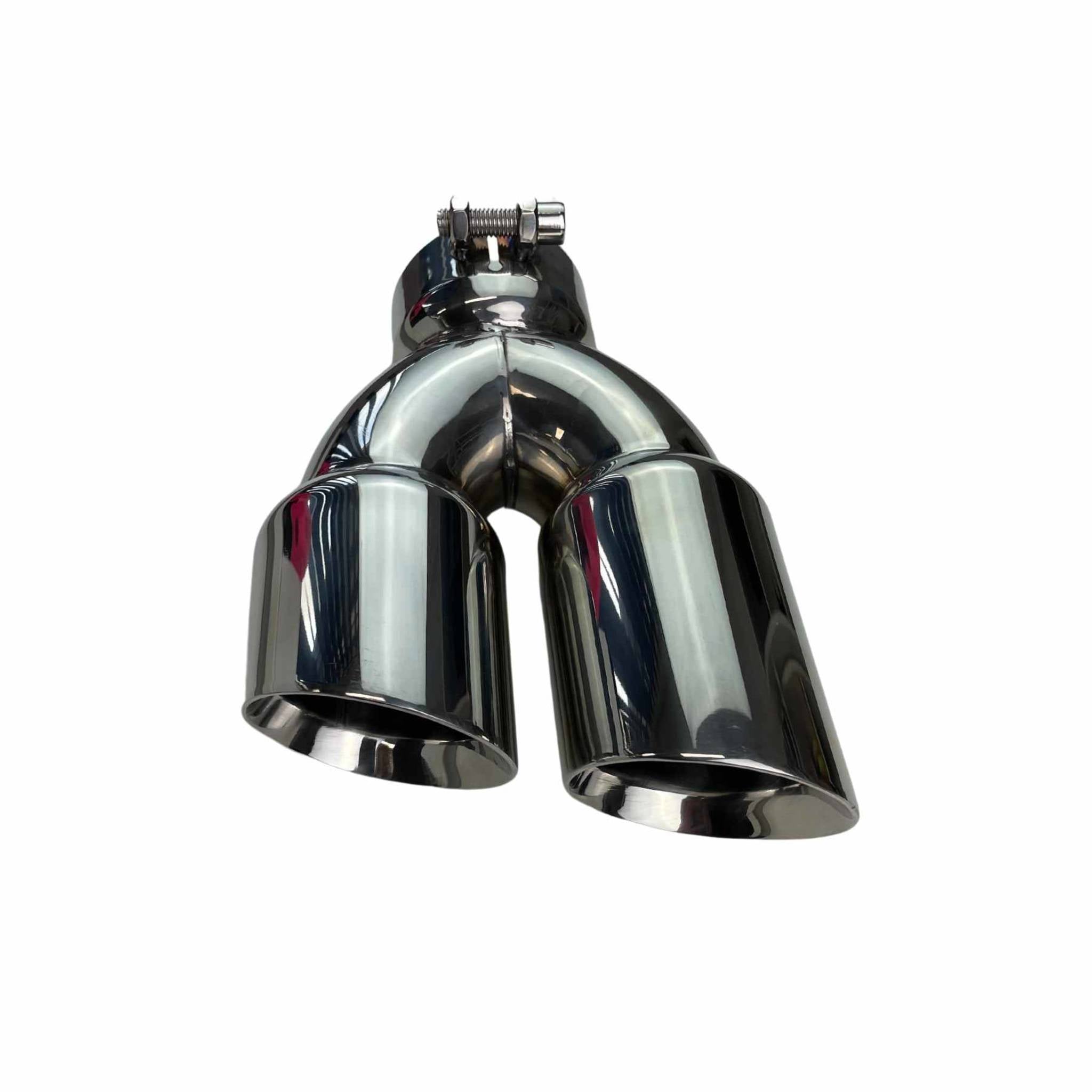 Dual 3 1/4" Outlet 3" Inlet Clamp on Exhaust Tip- Double Wall