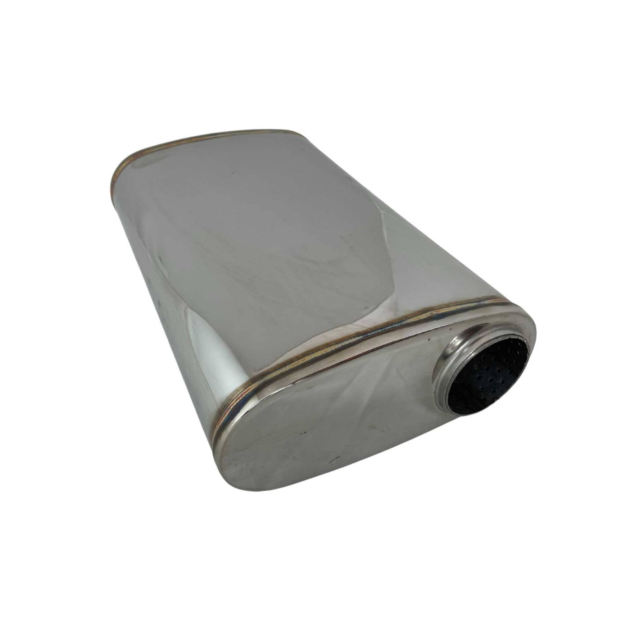 2 1/2" Megaflow Muffler in 304 Stainless Steel - 9 x 4" Oval, 14" Long, Offset/Centre