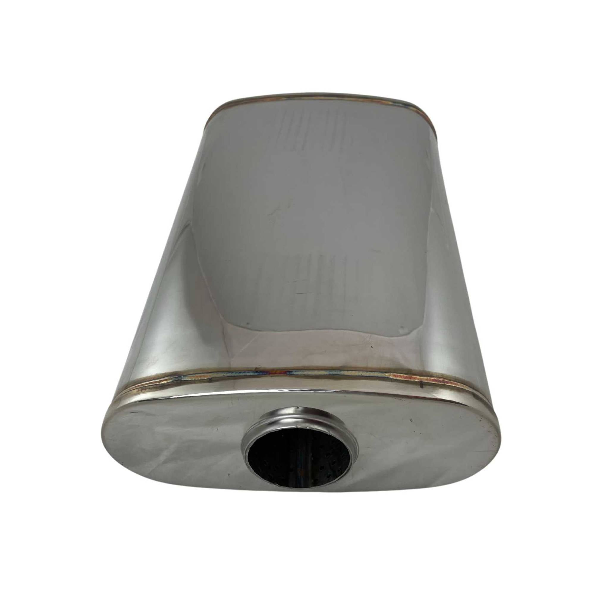 2 1/4" Megaflow Muffler in 304 Stainless Steel - 9 x 4" Oval, 14" Long, Offset/Centre