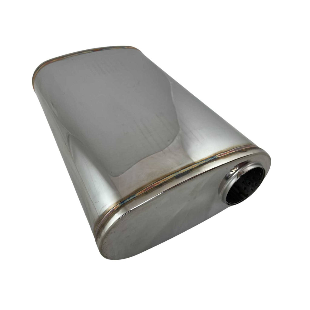 2 1/4" Megaflow Muffler in 304 Stainless Steel - 9 x 4" Oval, 14" Long, Offset/Centre