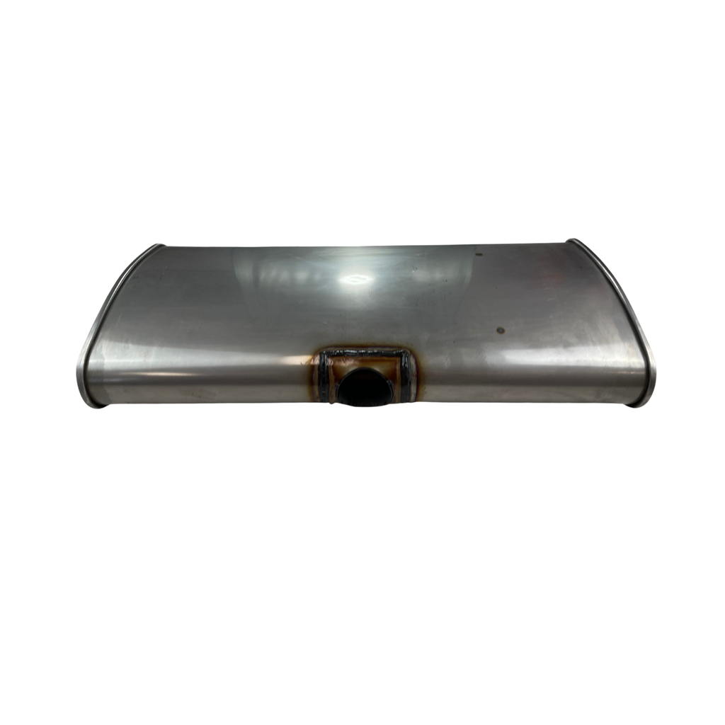 Centre Inlet Muffler  2.25" 12" x 4" , Twin Outlet  24" Long, 409 Stainless Steel, East-West Muffler
