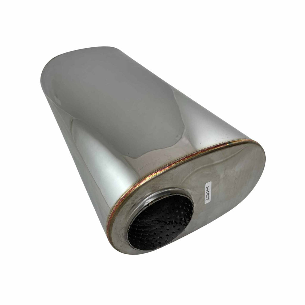 3.5" Inlet Twin 3" Outlet Stainless Performance Oval Muffler - 10" x 6" Barrel, 20" Long