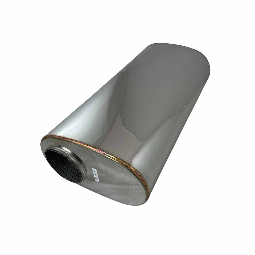 3.5" Inlet Twin 3" Outlet Stainless Performance Oval Muffler - 10" x 6" Barrel, 20" Long