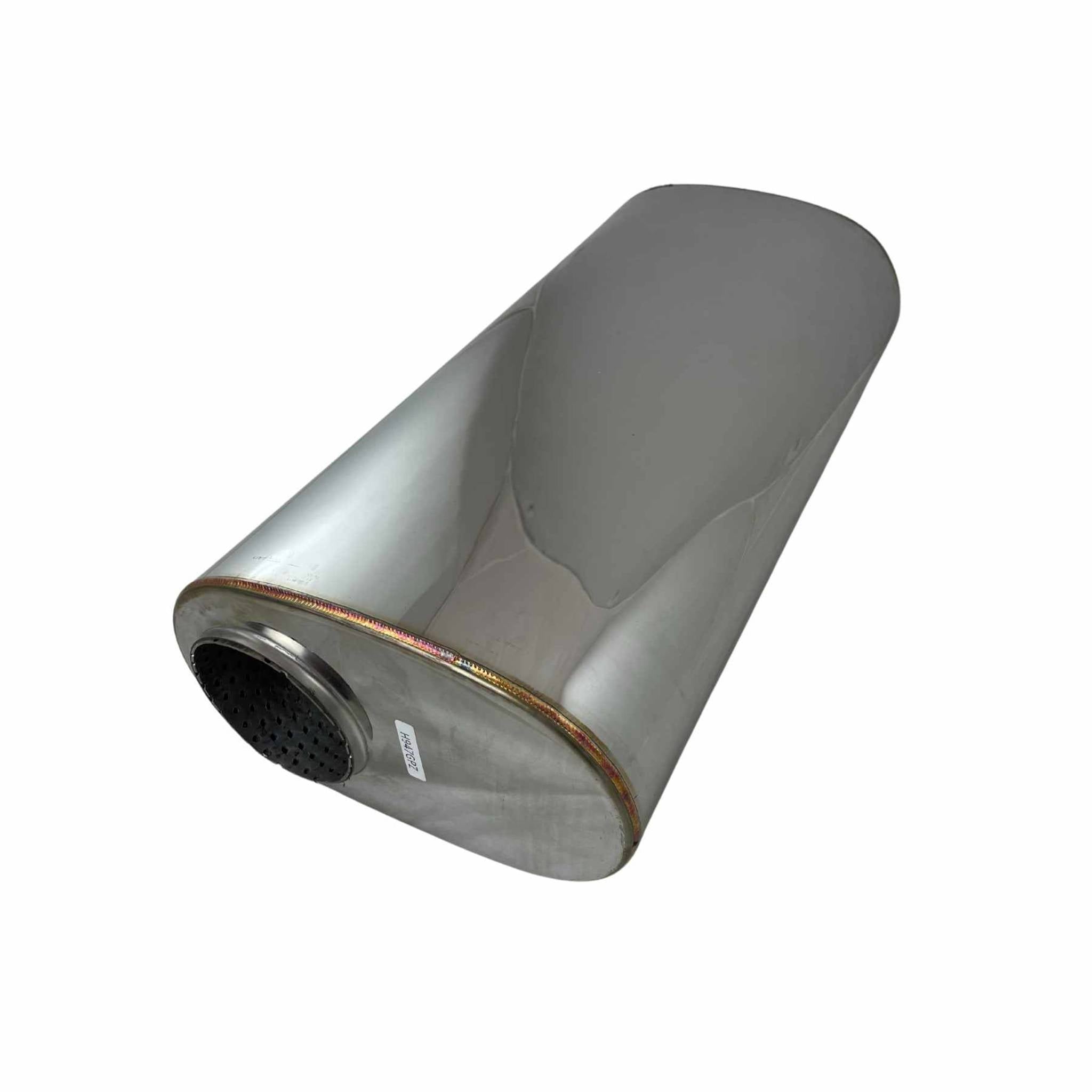 3.5" Inlet Twin 3" Outlet Stainless Performance Oval Muffler - 10" x 6" Barrel, 20" Long