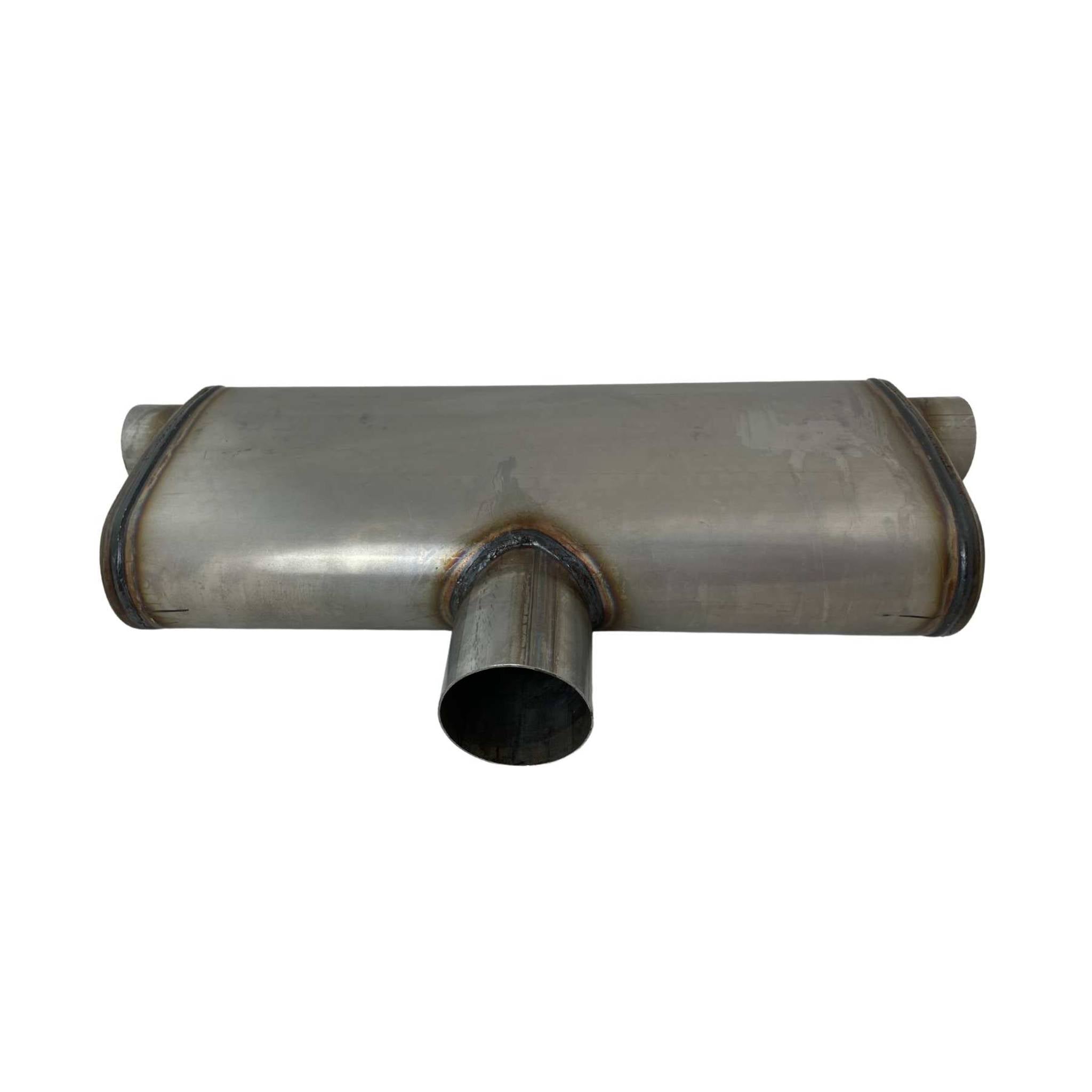 Single 3" In Twin 2.5" Out 20" Mega Flow 409 Stainless Centre in twin out Each side