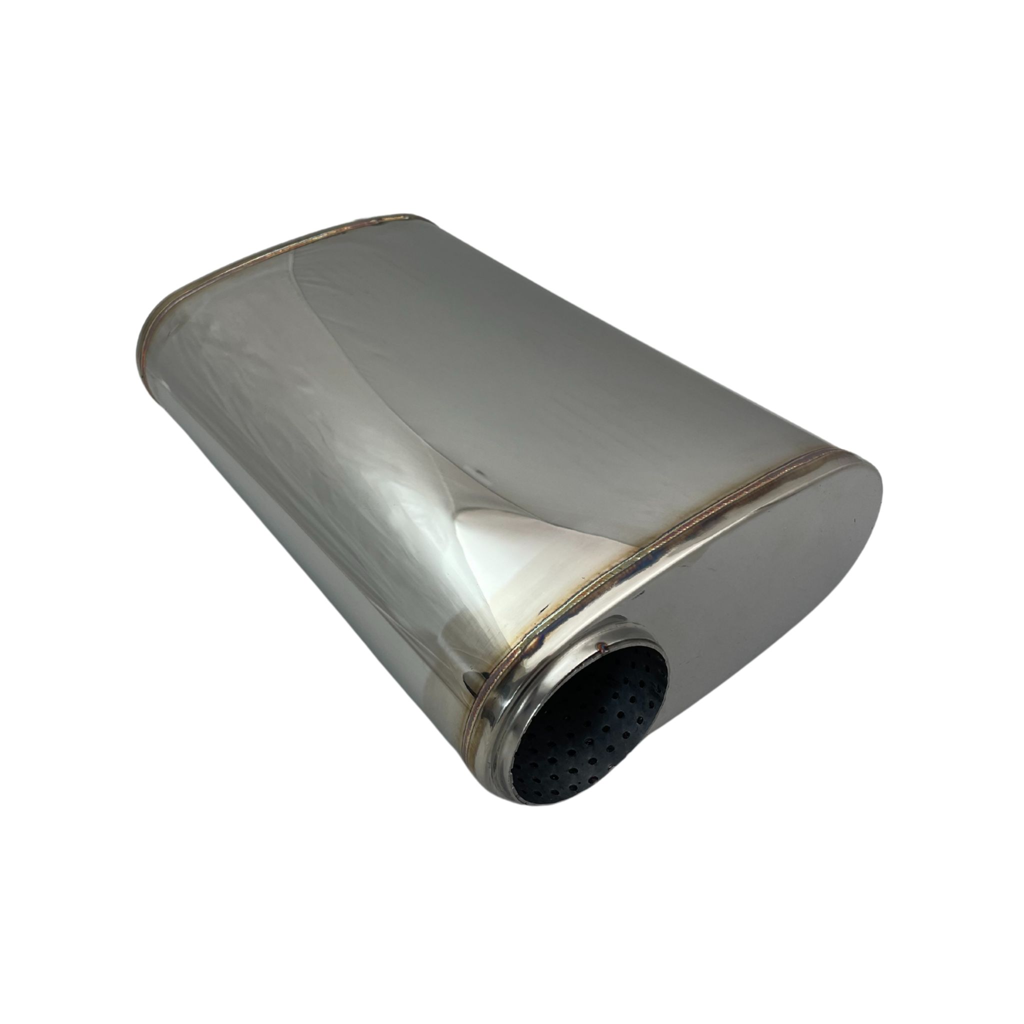 3" Stainless Steel Polished Performance Exhaust Muffler - 9 x 4" Oval, 14" Long, Offset/Centre
