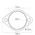 Flange gasket, Universal, ID 90mm (3 1/2"), 2 Bolts